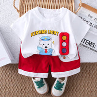 2025 Boys' Traffic Bear Summer Set – Red Shorts Edition