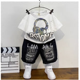 Graffiti Headphones Tee & Distressed Shorts – Street Vibes Look (1-7 Years)