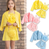 3-Piece Flower Accent Suit Set with Purse – Yellow, Pink, Blue (4-7 Years)