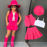 Bold Diva 4-Piece Set – Hot Pink Vest, Skirt & Hat Combo (1-6 Years)