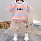 Striped “BABY” T-Shirt & Beige Shorts Set for Boys (1-5 Years)