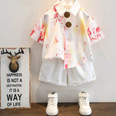 Splash Print Shirt & White Shorts Set – Breezy Summer Mood (1-8 Years)