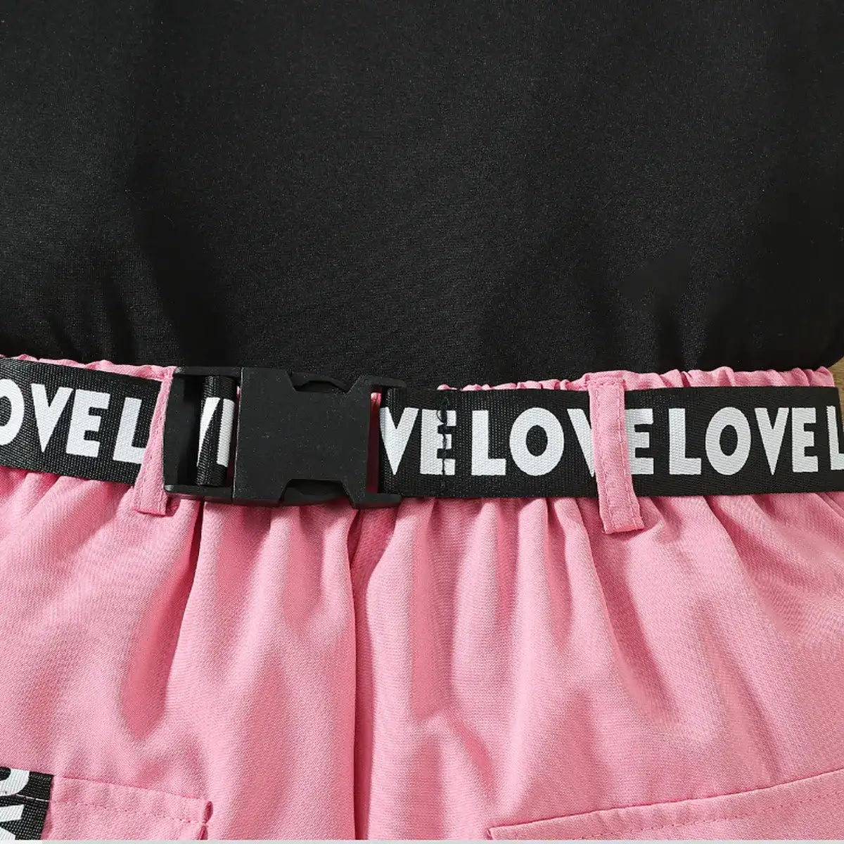 Black “Authentic” T-Shirt & Pink Pocket Shorts Set for Girls