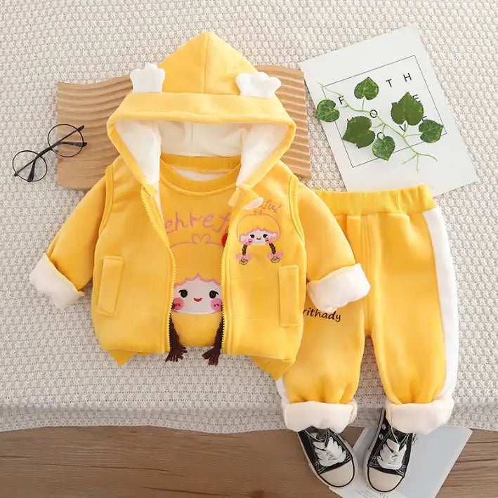 Girls 3-Piece Hoodie, Sweatshirt & Pants Set – Yellow, Pink, Purple (1-6 Years)