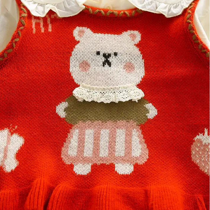 2-Piece Kids Bear Outfit with Denim Skirt – Pink or Red (1-5 Years)