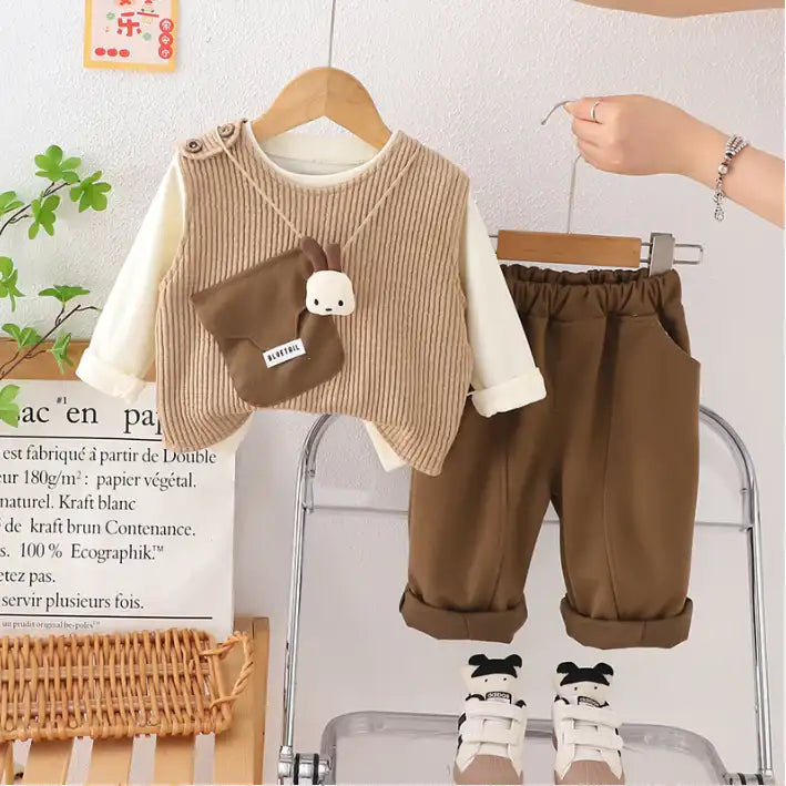 3-Piece Kids Vest Outfit with Plush Detail β Pink, Beige or Brown (1-5 Years)