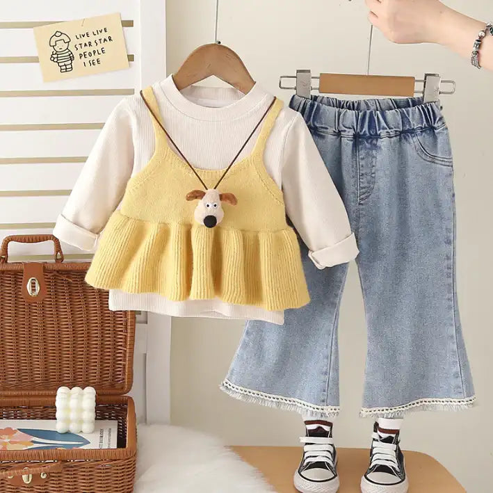 3-Piece Kids Outfit with Knit Top & Jeans β Yellow or Red (1-5 Years)
