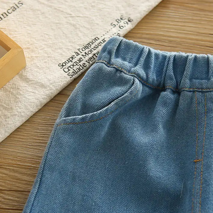 2-Piece Kids Bear Outfit with Denim Skirt – Pink or Red (1-5 Years)