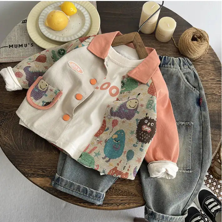 3-Piece Kids Jacket & Jeans Outfit – Teal or Coral (1-5 Years)