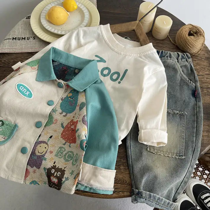 3-Piece Kids Jacket & Jeans Outfit – Teal or Coral (1-5 Years)
