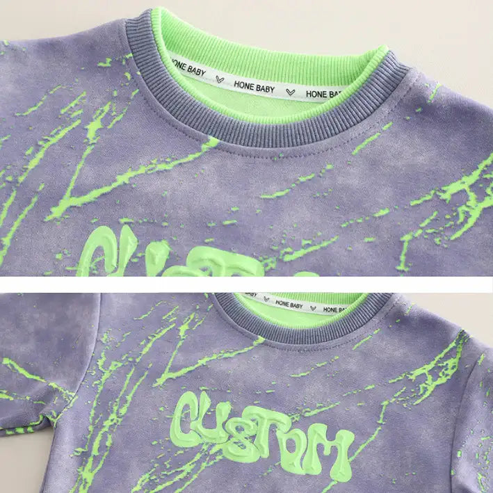 Unisex Kids Casual Outfit with Neon Print Sweatshirt & Jeans β Pink or Green (1-5 Years)