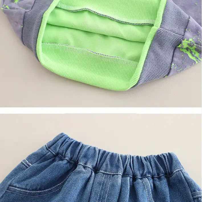 Unisex Kids Casual Outfit with Neon Print Sweatshirt & Jeans β Pink or Green (1-5 Years)