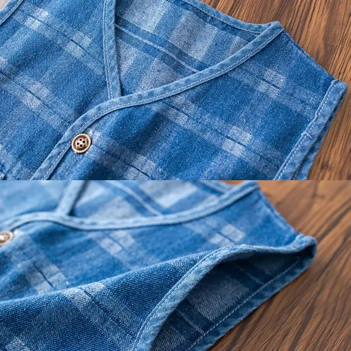 3-Piece Plaid Vest Outfit with Tie β Blue or Grey (1-5 Years)
