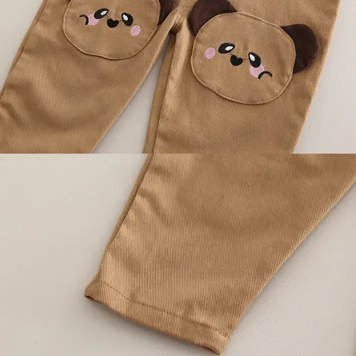 Kids Overalls Outfit with Bear Patch – Light Brown or Dark Brown (1-5 Years)