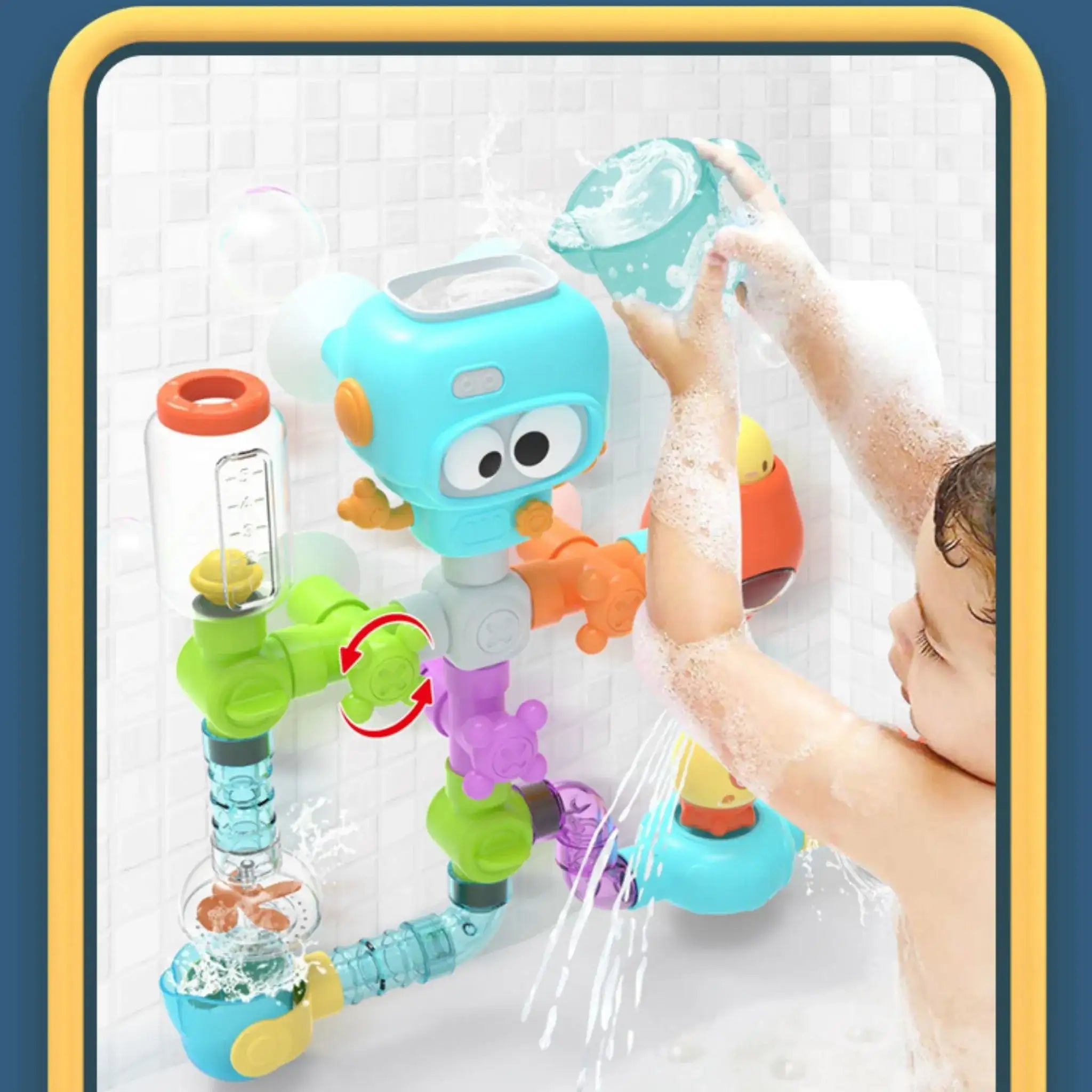 Robot Head Wall-Mounted Water Toy – 27-Piece Bath Fun Set