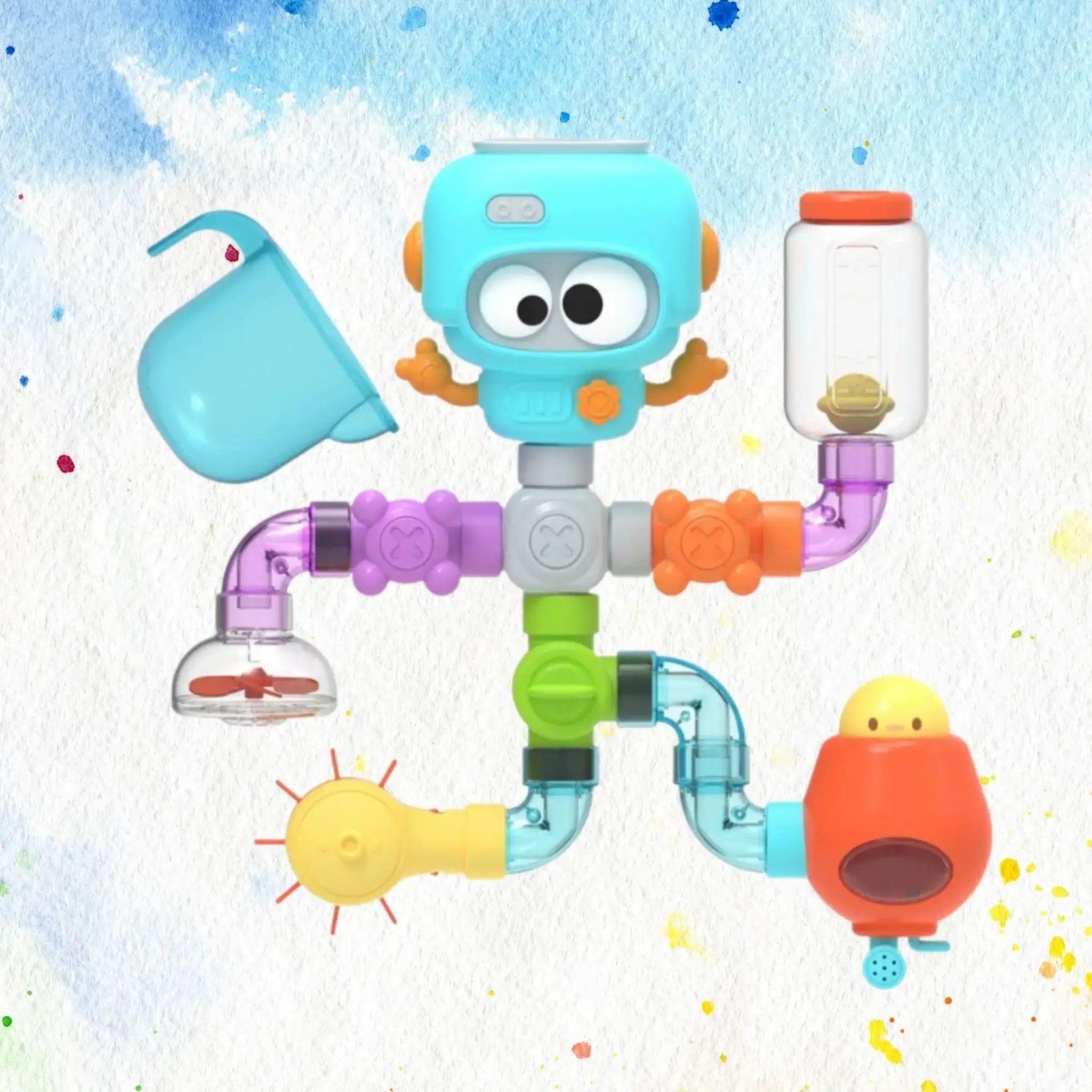 Robot Head Wall-Mounted Water Toy – 27-Piece Bath Fun Set