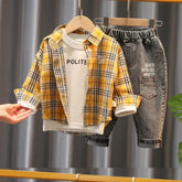 Boys 3-Piece Yellow Plaid Shirt, T-Shirt & Jeans Set (1-5 Years)