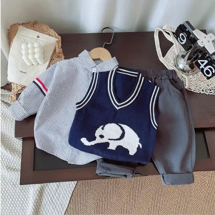 Boys 3-Piece Elephant Vest, Shirt & Pants Set (1-5 Years)