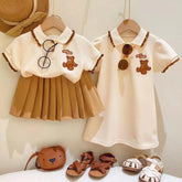 2-Piece Caramel Set for Girls – Polo Top & Pleated Skirt (Ages 2–7)