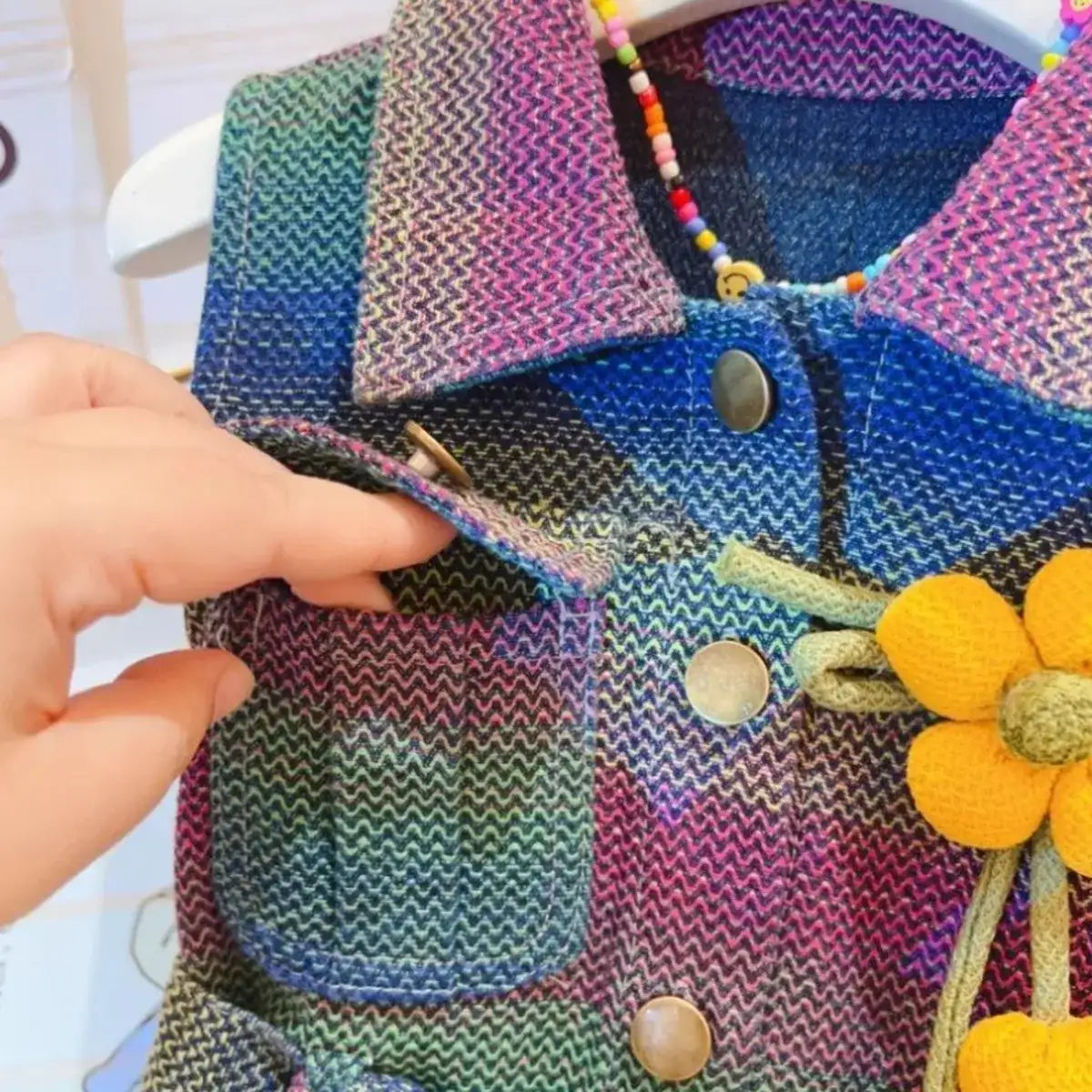 Colorburst Denim Dress with Flower Pin & Belt – Ages 2-8