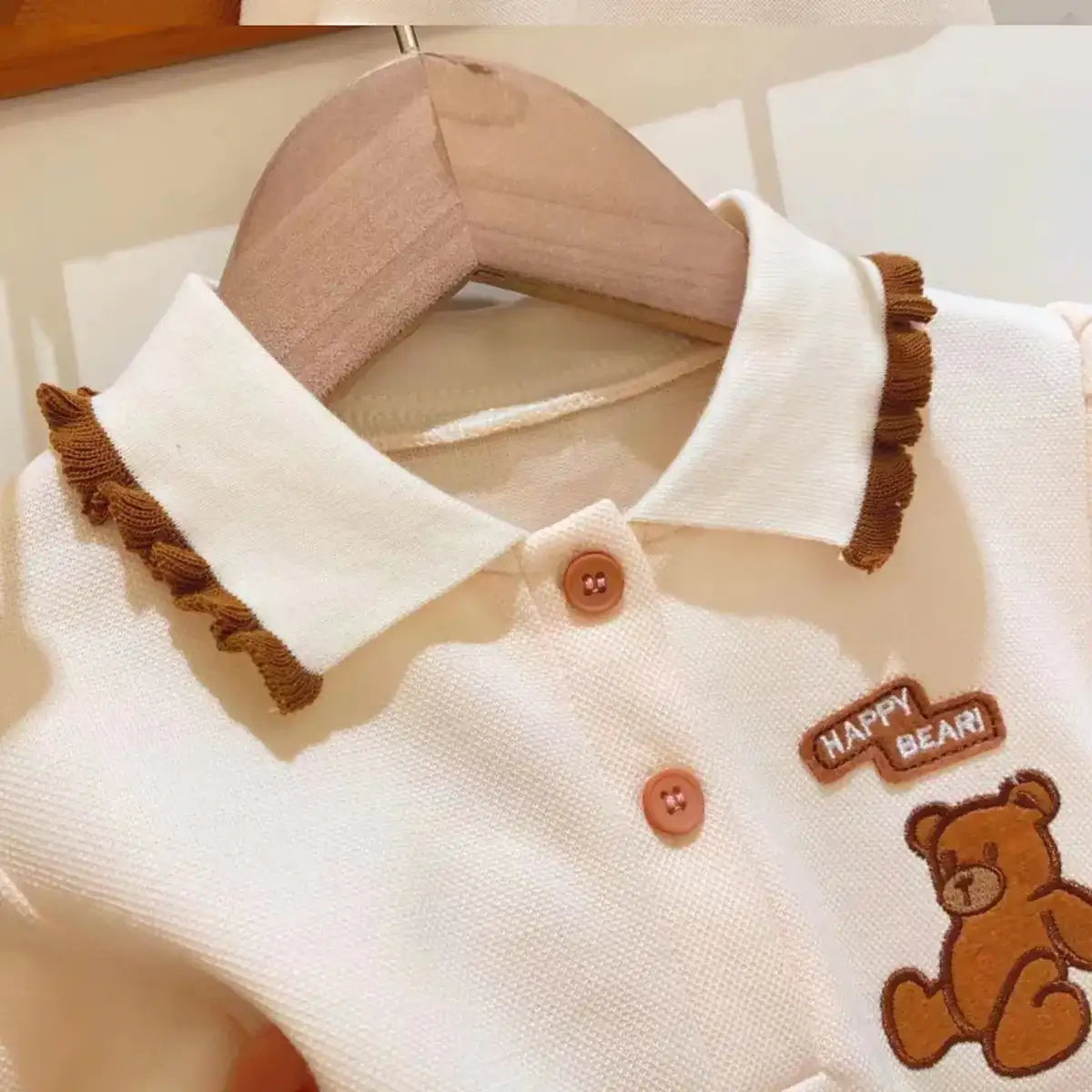 2-Piece Caramel Set for Girls – Polo Top & Pleated Skirt (Ages 2–7)