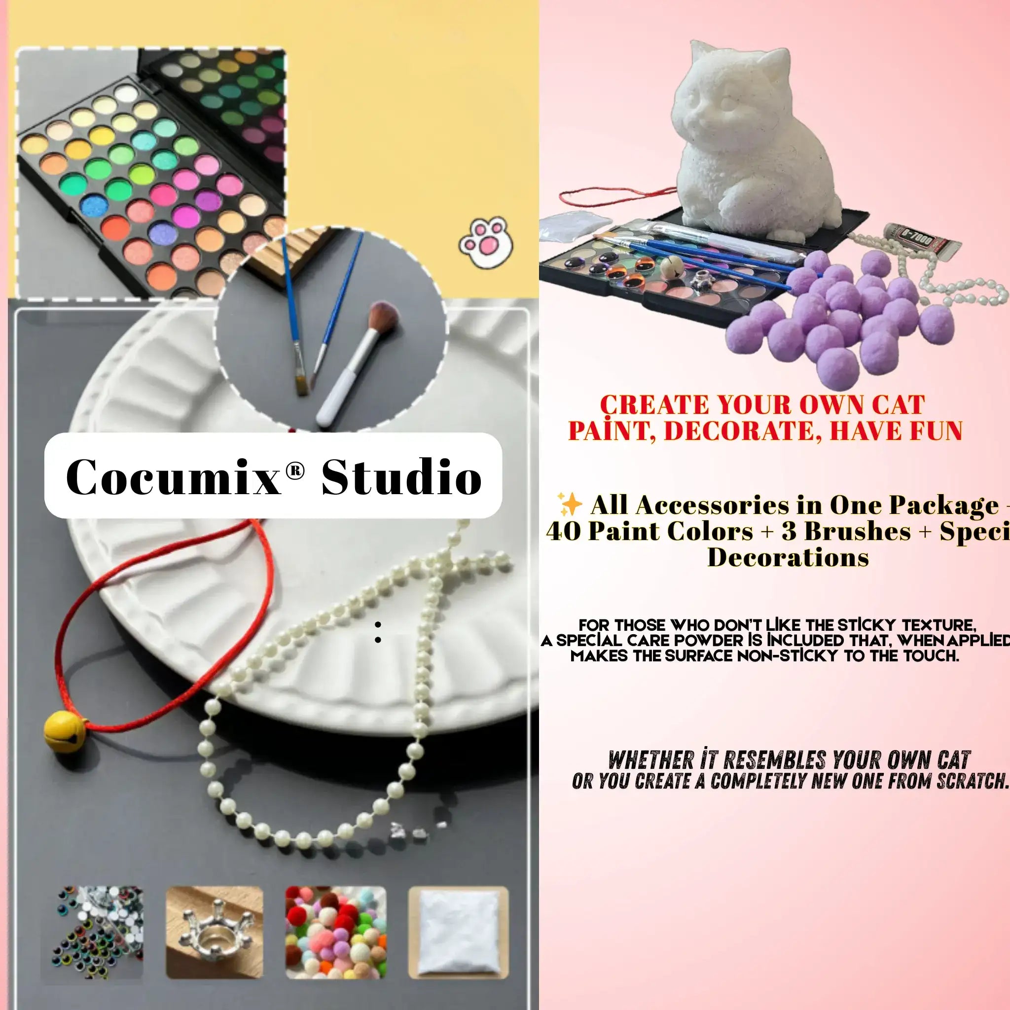 Deluxe Cat Design Kit – Paint, Decorate & Personalize Your Own Cat Figure