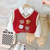 Toddler & Baby 3-Piece Bear Vest Outfit – Red, Black, White (10M-5Y)