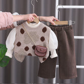 Girls 3-Piece Polka Dot Vest Outfit with Bonus Bag – Beige or Cream (1-5 Years)