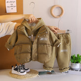 Toddler 3-Piece Hoodie, Pants & Puffer Vest Set – Green, Brown, Cream, White (1-6 Years)
