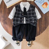 3-Piece Plaid Vest Outfit with Tie – Blue or Grey (1-5 Years)
