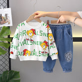 Cartoon Bear Print Sweatshirt & Jeans Set (1-5 Years)