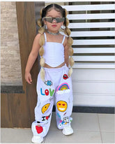 Graffiti Cargo Pants & White Crop Set – Girls 2–7Y