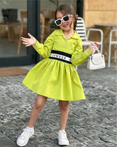 Neon Green Shirt Dress with Elastic Belt – Girls 2–7Y