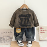 Boys Khaki Long Sleeve & Denim Patch Pants Set (1-6 Years)
