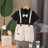 Striped Shirt & Suspender Shorts Set (1–5Y)