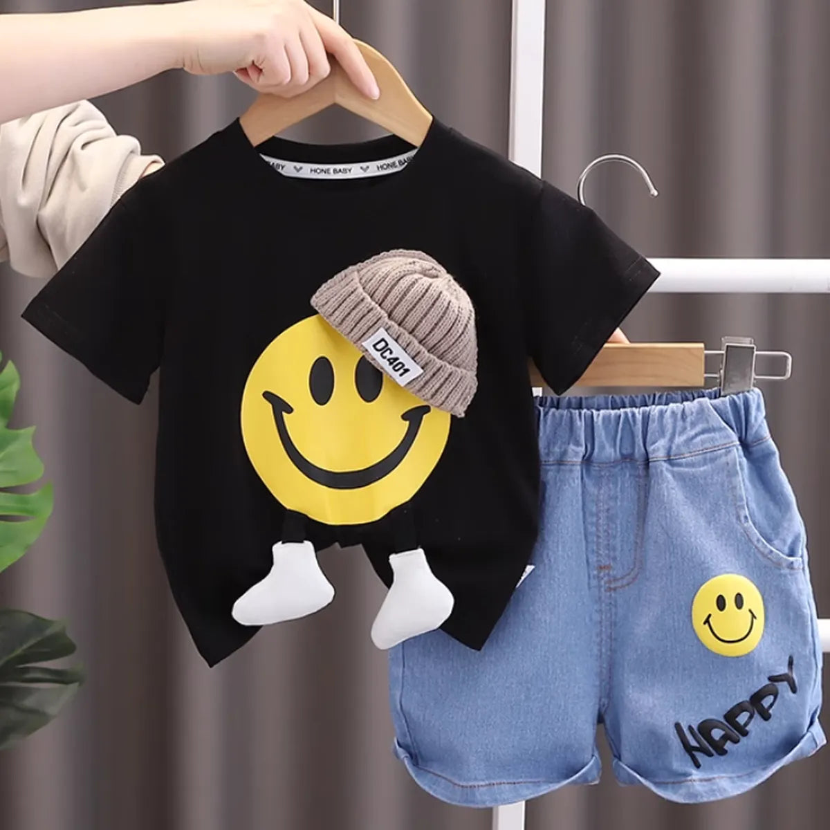 Happy Vibes Boys' Summer Set with 3D Smile Detail – Ages 1 to 5