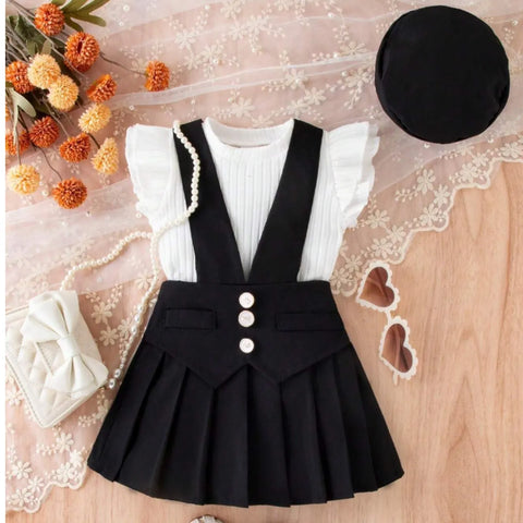 Classic Suspender Skirt Set with Pleats & Matching Beret (1-4 Years)