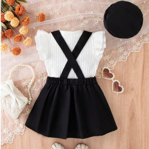 Classic Suspender Skirt Set with Pleats & Matching Beret (1-4 Years)