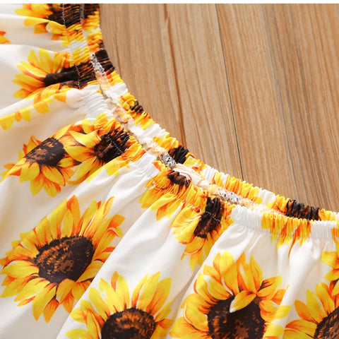 Sunflower Off-Shoulder Top & Light Denim Pants Set (1-5 Years)