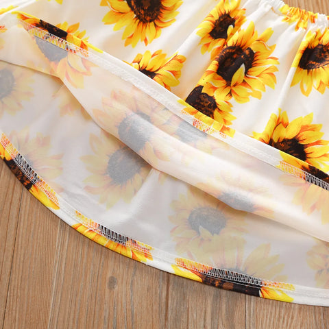 Sunflower Off-Shoulder Top & Light Denim Pants Set (1-5 Years)