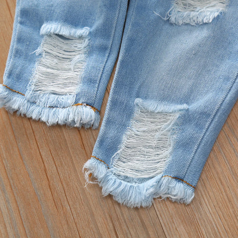 Sunflower Off-Shoulder Top & Light Denim Pants Set (1-5 Years)