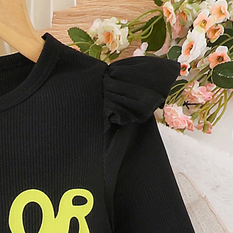 “Sorry or Whatever” Slogan Top & Buttoned Denim Skirt Set (2-7 Years)