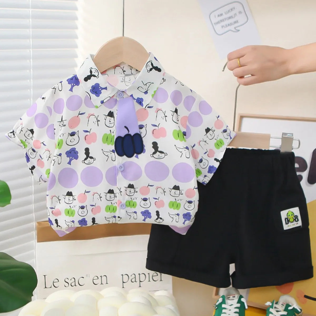 Boys' Playful Purple Fruit Shirt & Shorts Set (1-5 Years)