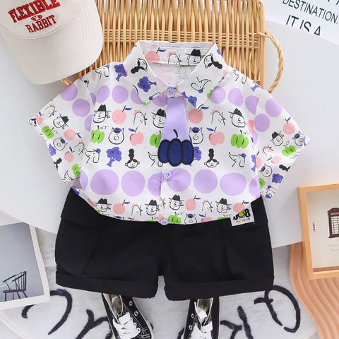 Boys' Playful Purple Fruit Shirt & Shorts Set (1-5 Years)