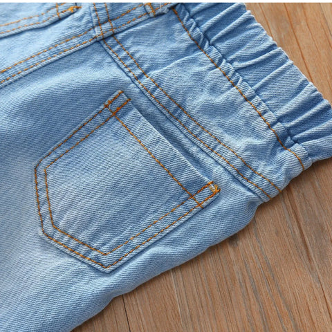 Sunflower Off-Shoulder Top & Light Denim Pants Set (1-5 Years)