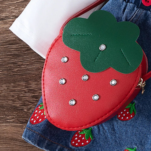 3-Piece Strawberry Suspender Dress Set with Matching Bag (6M–3Y)