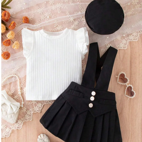 Classic Suspender Skirt Set with Pleats & Matching Beret (1-4 Years)