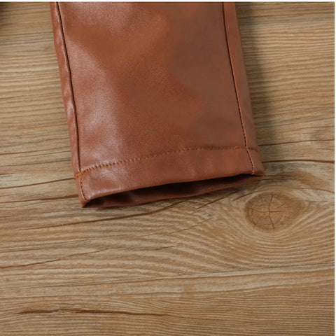 Puff Sleeve Knit Top & Faux Leather Belted Pants Set (1-6 Years)