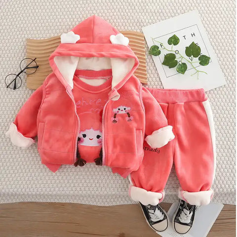 Girls 3-Piece Hoodie, Sweatshirt & Pants Set – Yellow, Pink, Purple (1-6 Years)