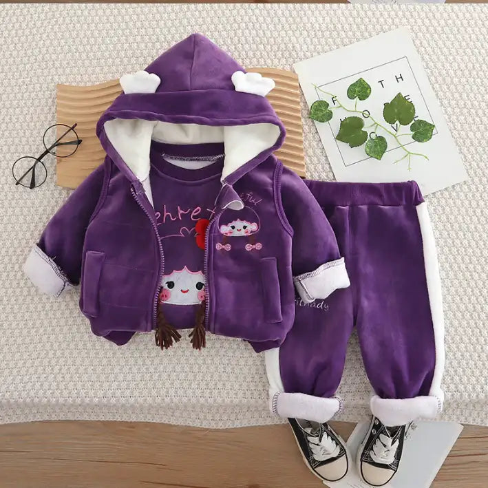 Girls 3-Piece Hoodie, Sweatshirt & Pants Set – Yellow, Pink, Purple (1-6 Years)